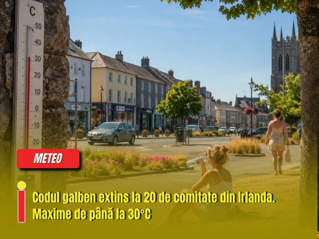 Codul galben extins la 20 de comitate din Irlanda. Maxime de până la 30°C