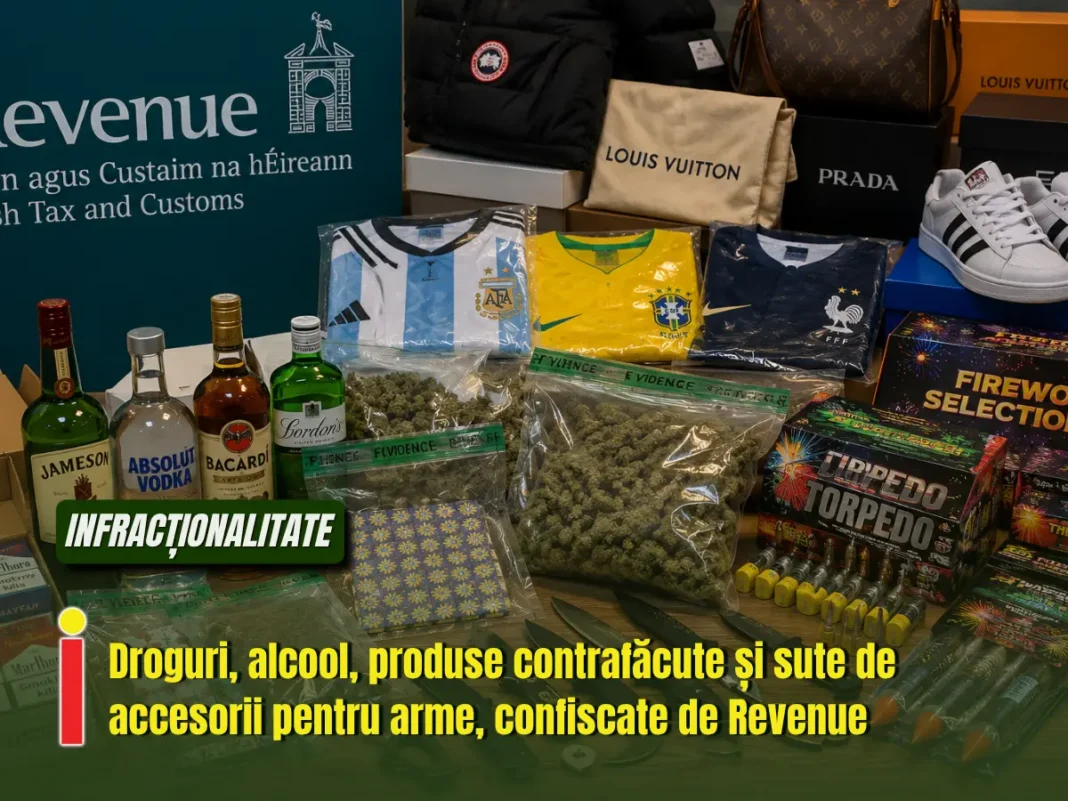 Droguri, alcool, produse contrafăcute și sute de accesorii pentru arme, confiscate de Revenue