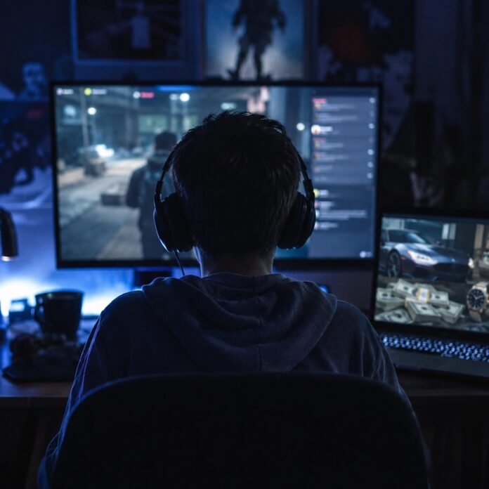 tineri jucând jocuri online pe dispozitive digitale