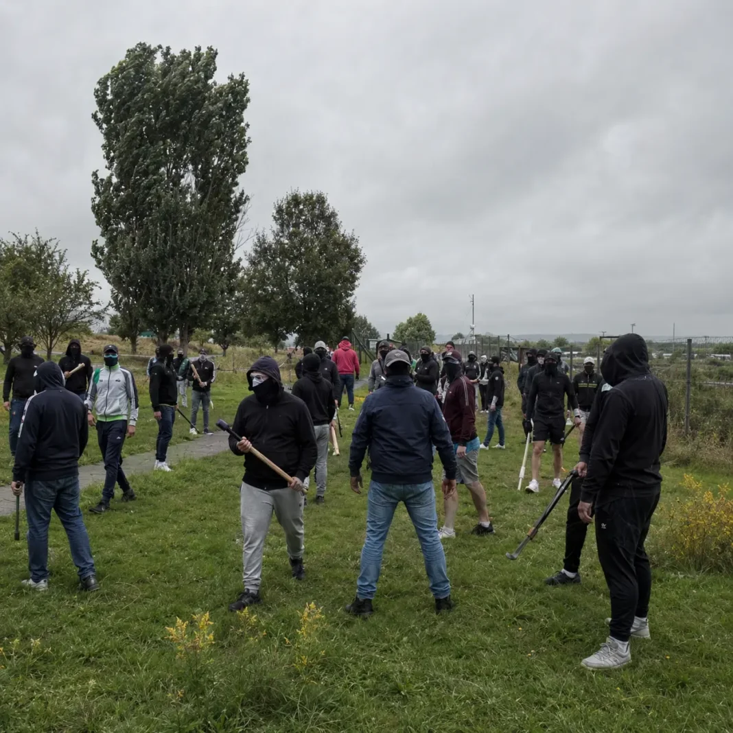 Zeci de bărbați mascați și înarmați, filmați pe o stradă din Limerick