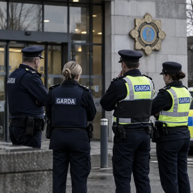 Polițiști Garda în uniformă în fața sediului