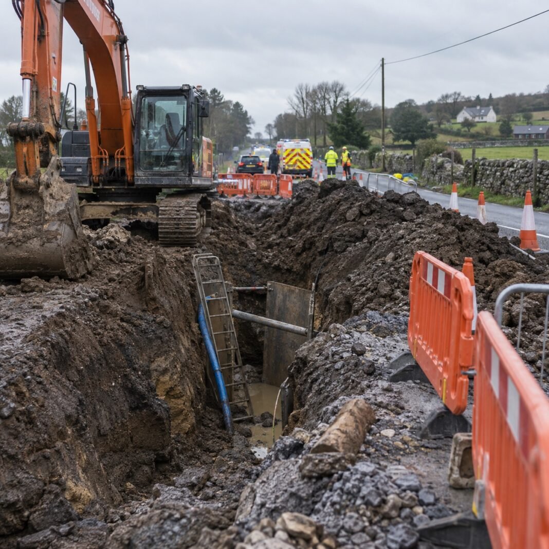 șanț prăbușit în timpul lucrărilor de excavare