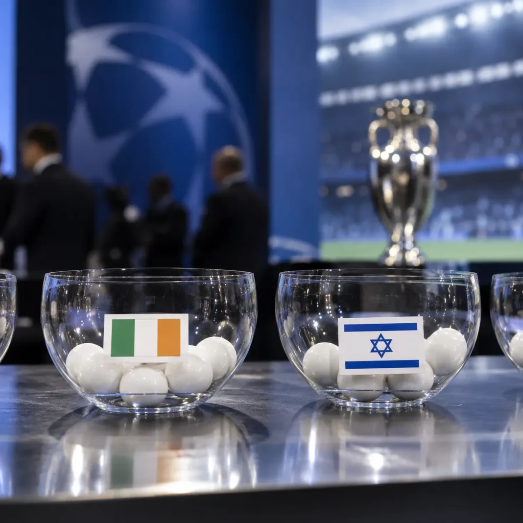 Logo UEFA pe fundal albastru