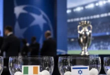 UEFA respinge cererea Irlandei de a evita Israelul la viitoarele trageri Logo UEFA pe fundal albastru