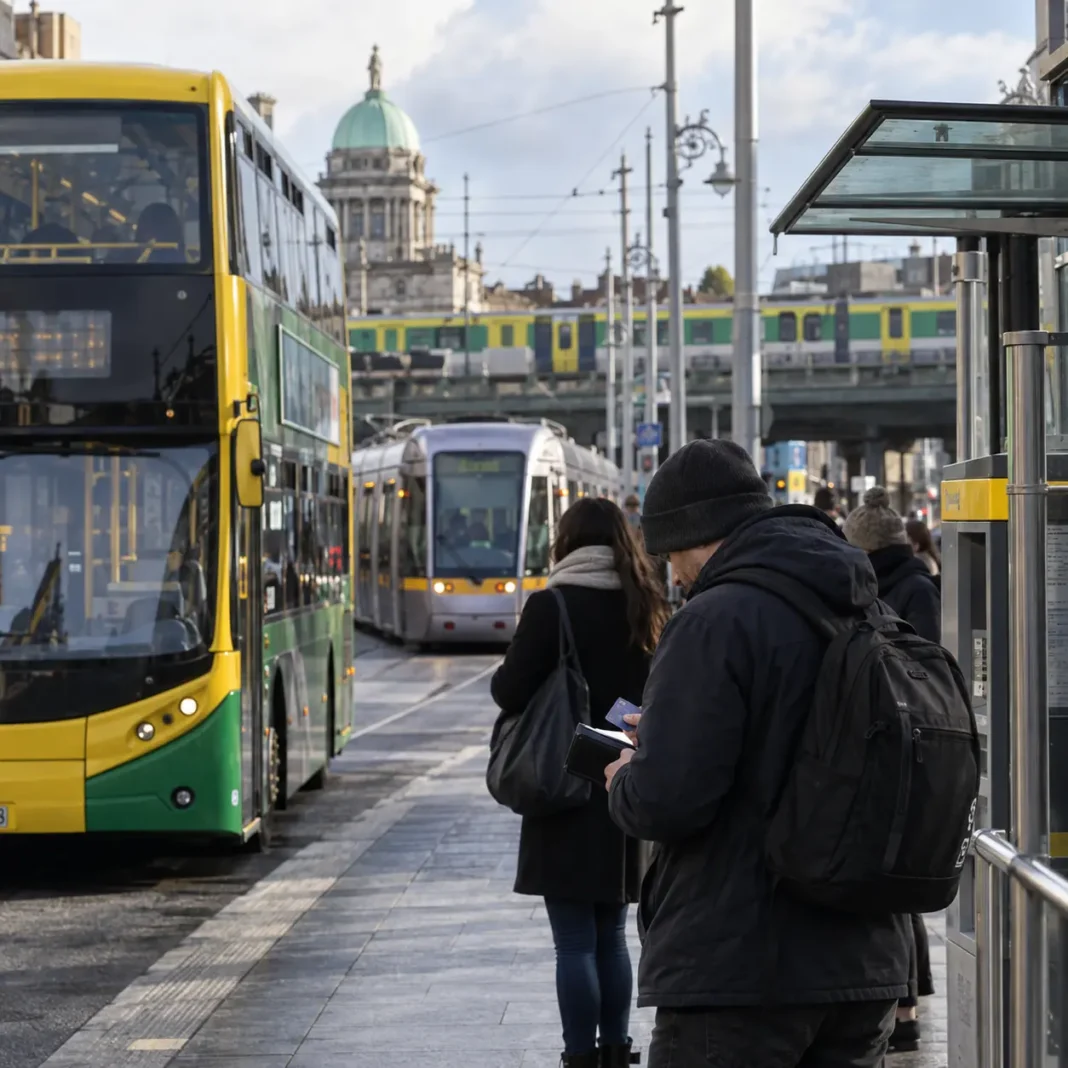 Autobuz în trafic în Irlanda