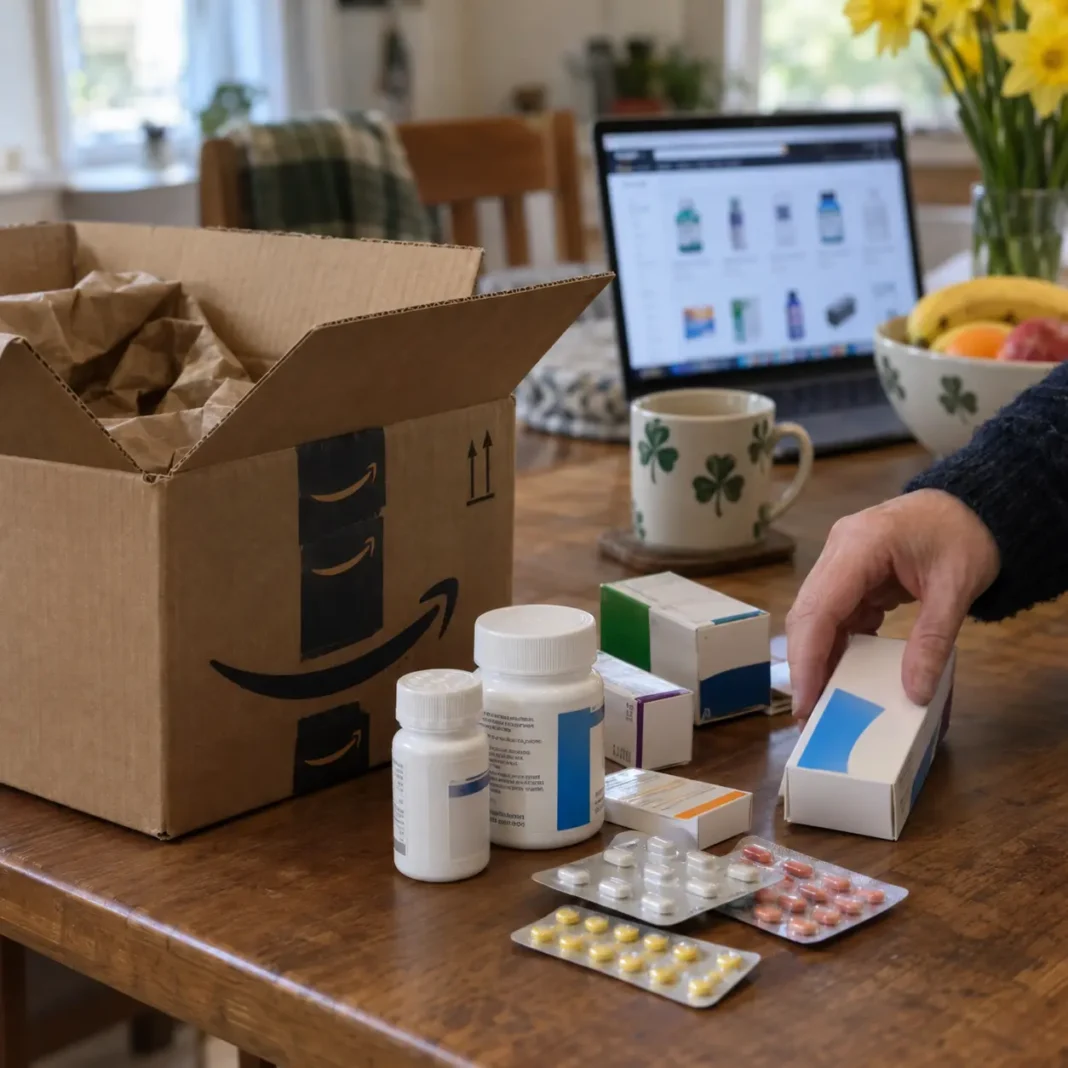 Medicamente pe rafturi în farmacie