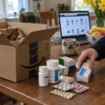 Medicamente pe rafturi în farmacie
