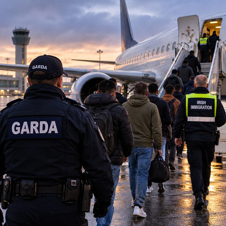 avion pe aeroport în timpul unei operațiuni de expulzare