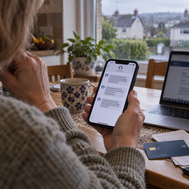 telefon mobil cu mesaj fraudulos bancar