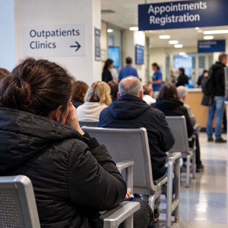 Pacienți așteptând în spital după grevă
