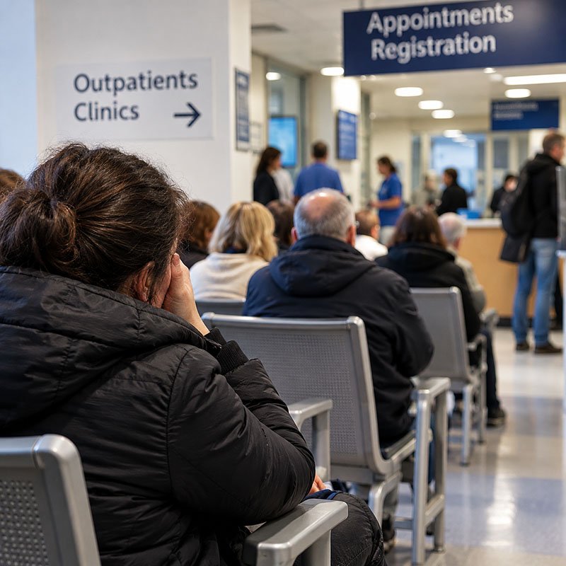 Pacienți așteptând în spital după grevă