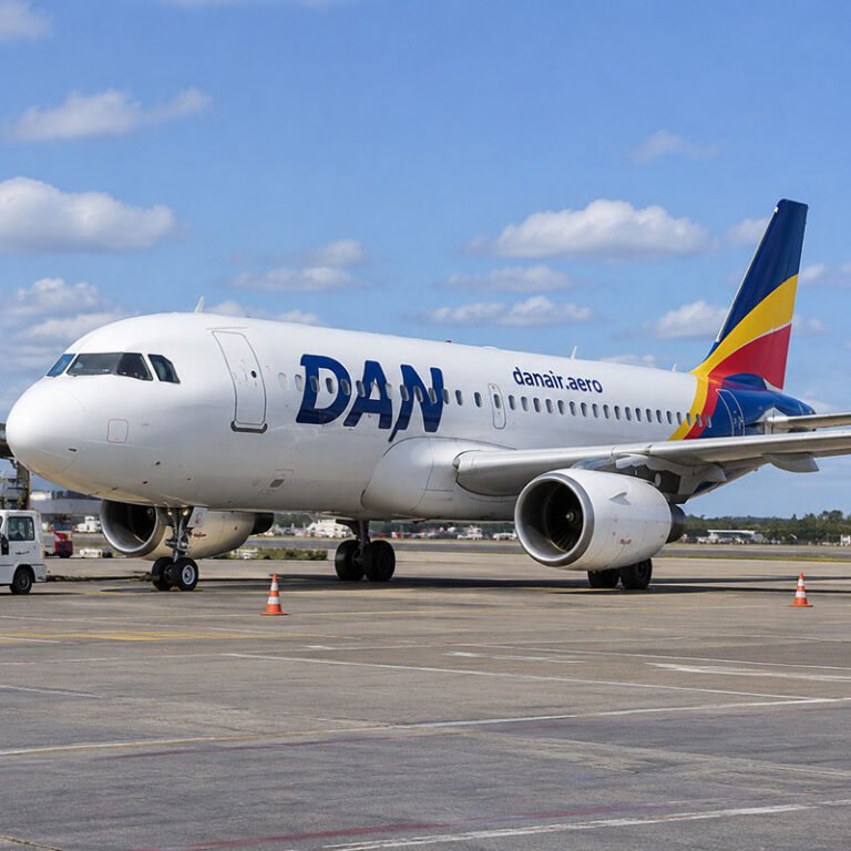 Avion DAN AIR pe pistă aeroport