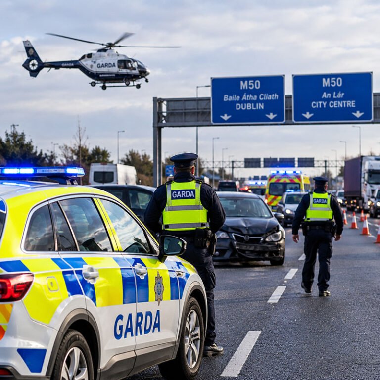 Mașină de poliție avariată după urmărire pe M50