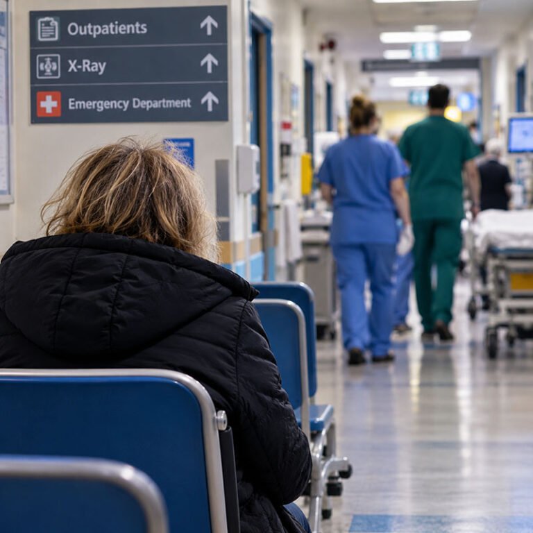 Pacient discutând cu personal medical în spital
