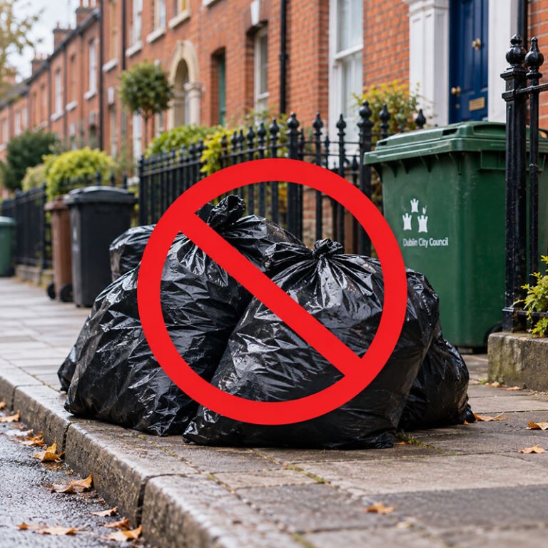 saci de gunoi pe stradă în Dublin 7