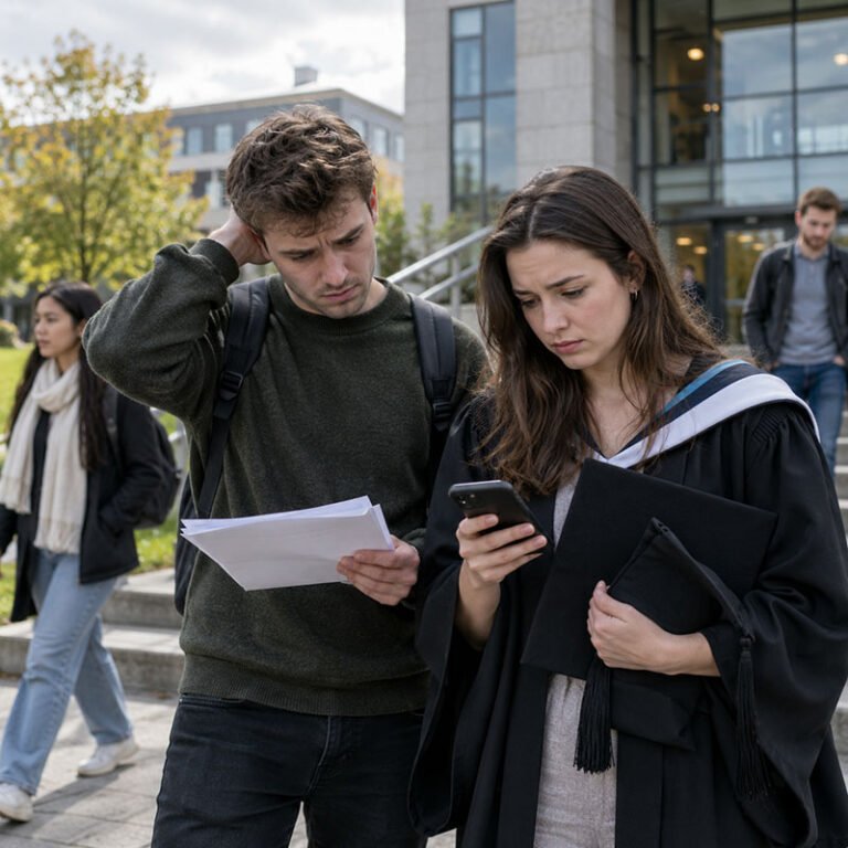 Studenți internaționali în campus universitar din Irlanda