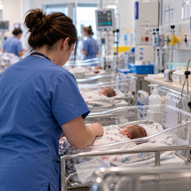 Nou-născut în spital cu tratament medical