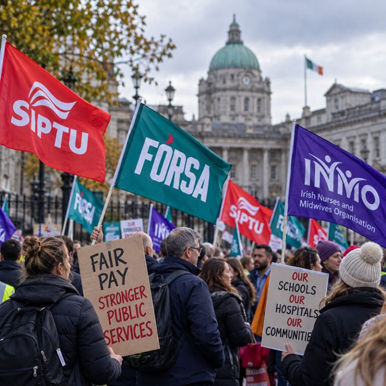 protest sindical în fața clădirii guvernamentale