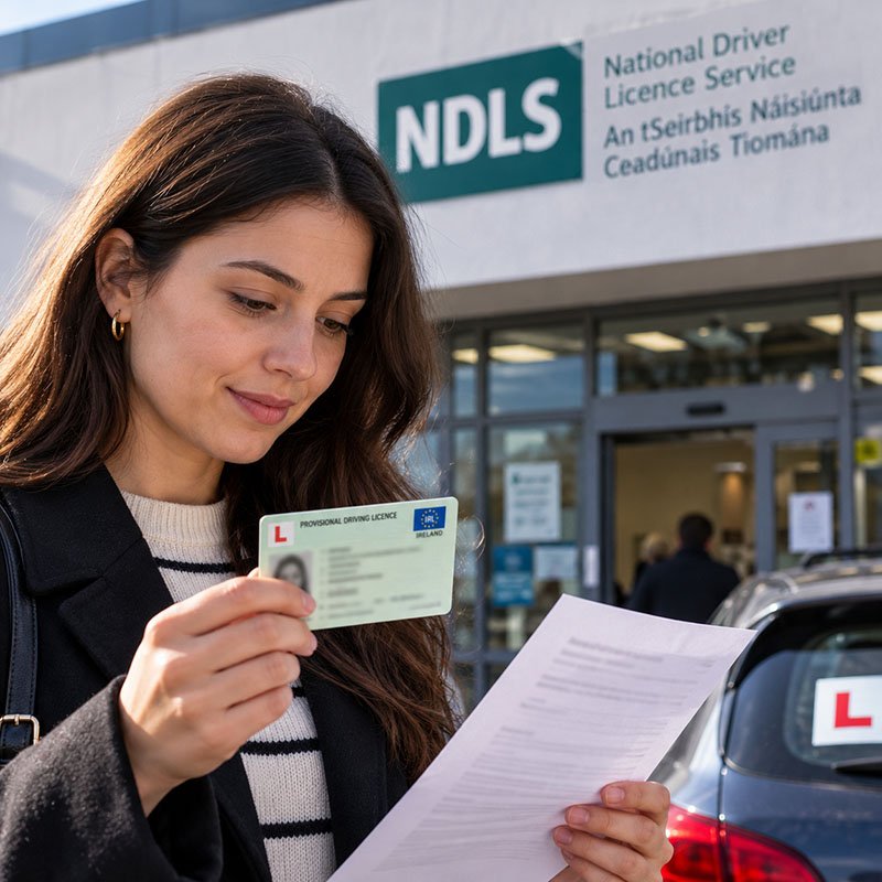 șofer în timpul examenului auto în Irlanda