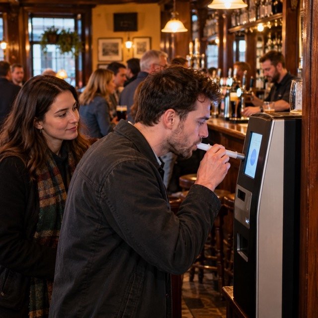 aparat testare alcoolemie în pub